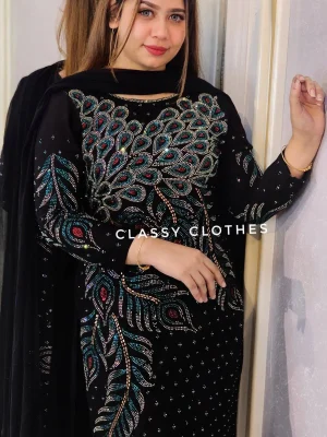 Luxury Peacock Party Wear Stone Design