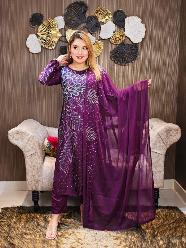 Luxury Peacock Party Wear Stone Design - Image 5
