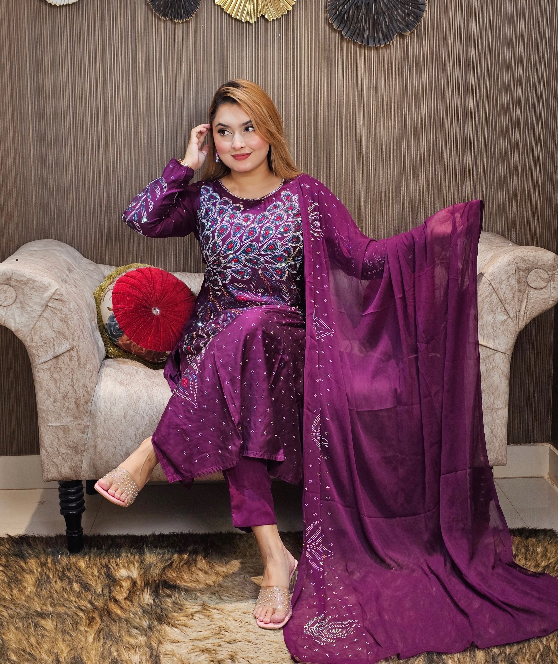 Luxury Peacock Party Wear Stone Design