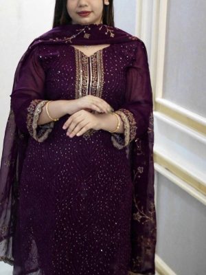 Purple Embroidery Dress