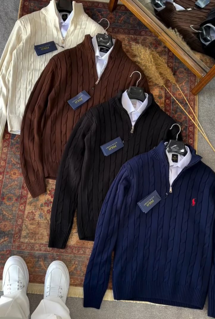 Cable-Knit Half-Zip Sweater