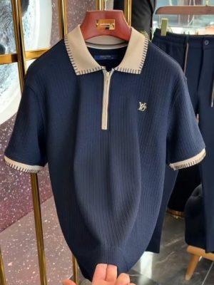 Premium Navy Zip Knit Polo