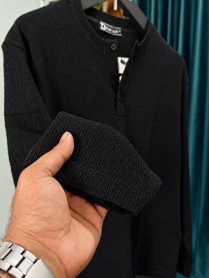Premium Full Sleeve Henley Black